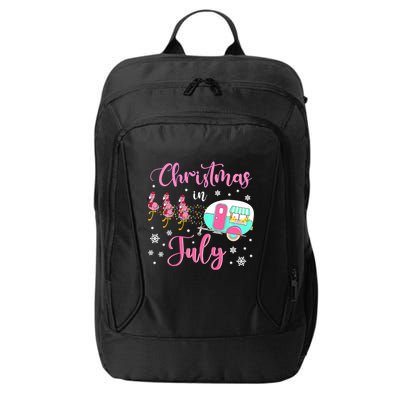 Christmas In July Flamingo Santa Hat Camper Camping City Backpack