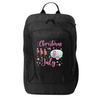 Christmas In July Flamingo Santa Hat Camper Camping City Backpack