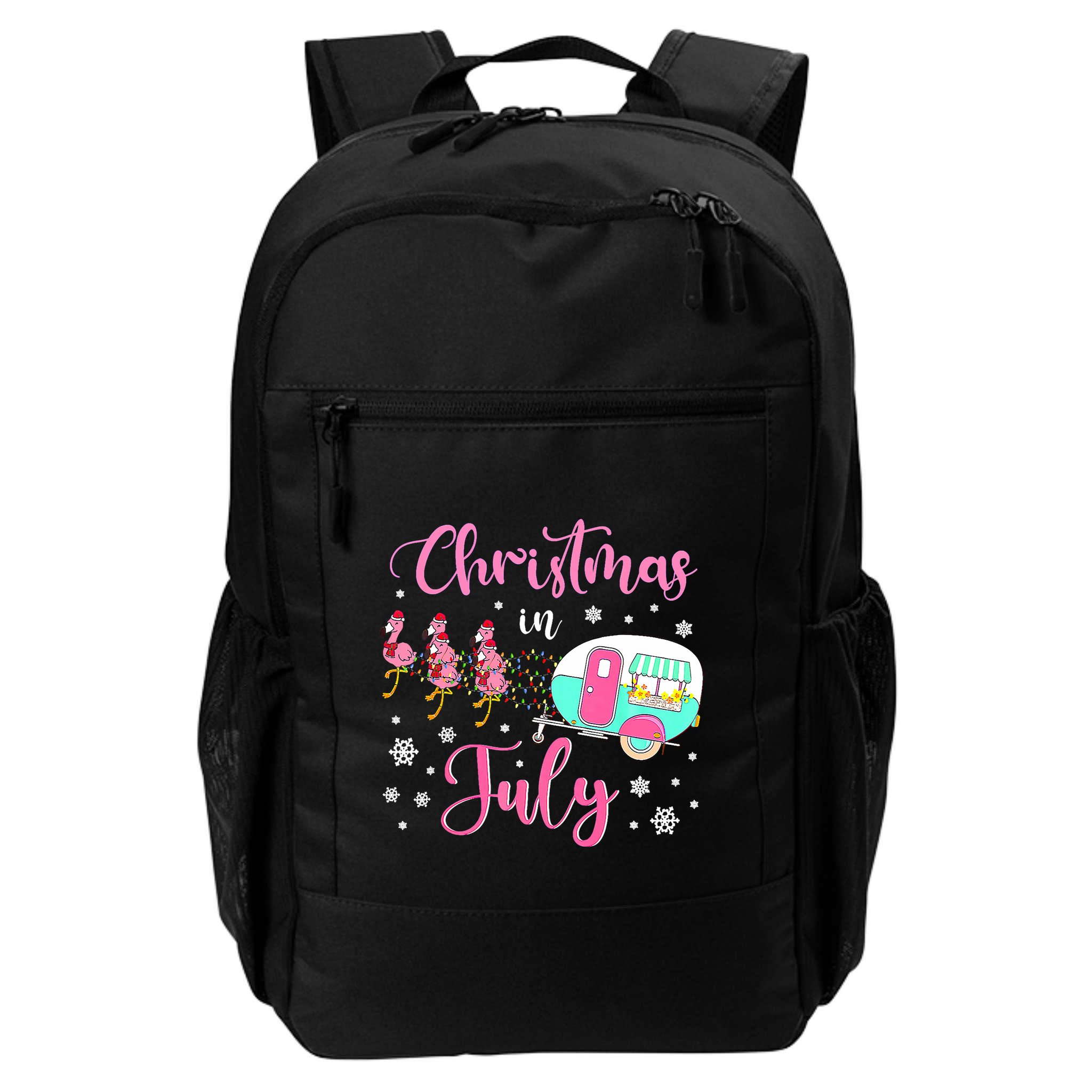 Christmas In July Flamingo Santa Hat Camper Camping Backpack