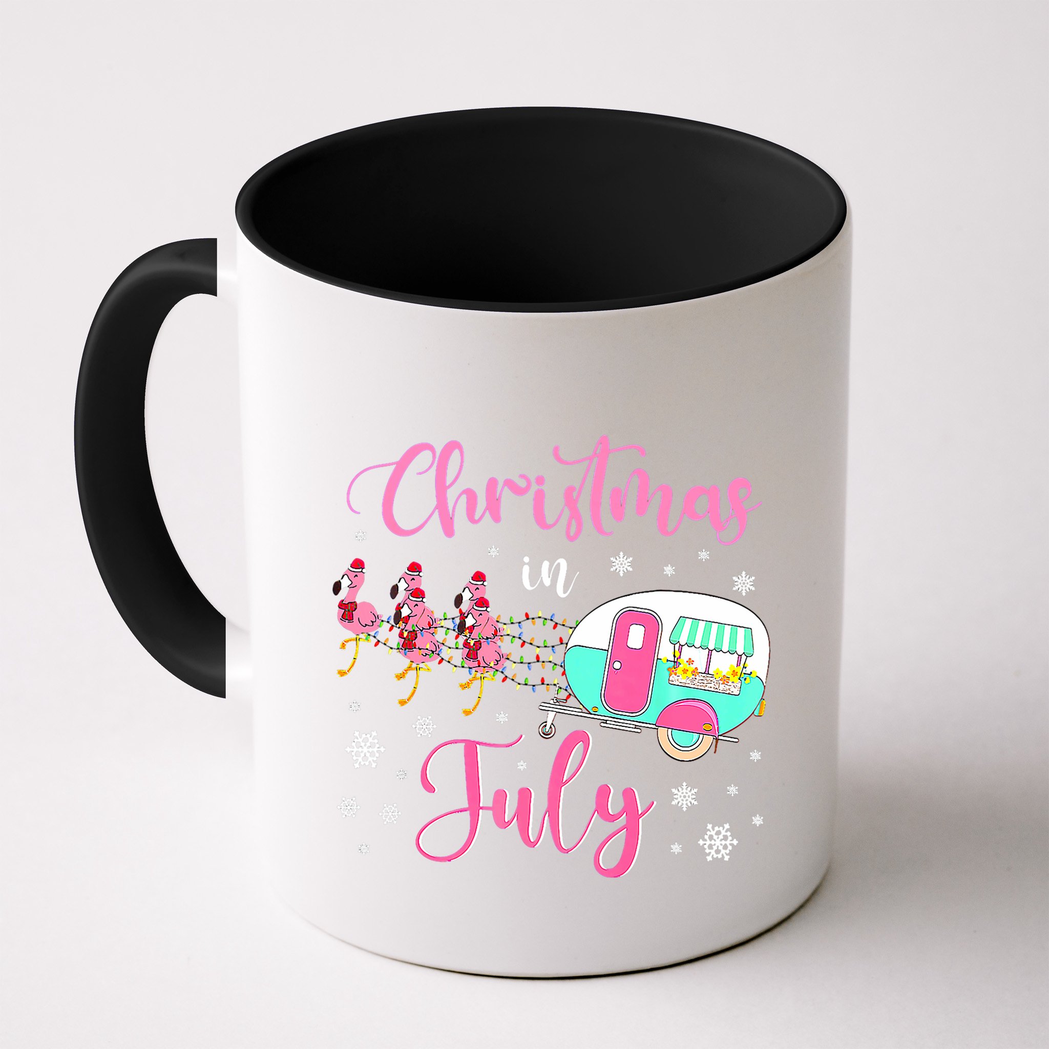 Christmas In July Flamingo Santa Hat Camper Camping Mug
