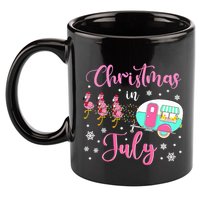 Christmas In July Flamingo Santa Hat Camper Camping 11oz C Handle Ceramic Mug