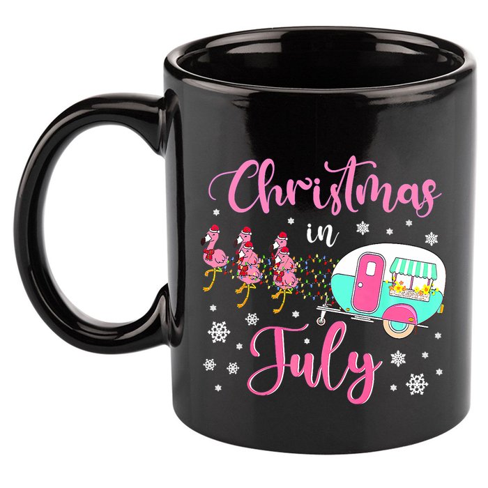 Christmas In July Flamingo Santa Hat Camper Camping 11oz C Handle Ceramic Mug
