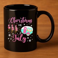 Christmas In July Flamingo Santa Hat Camper Camping 11oz C Handle Ceramic Mug