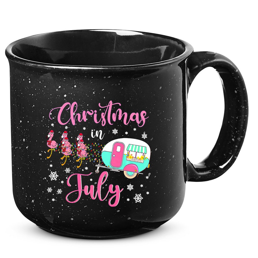 Christmas In July Flamingo Santa Hat Camper Camping 15oz Campfire Ceramic Mug