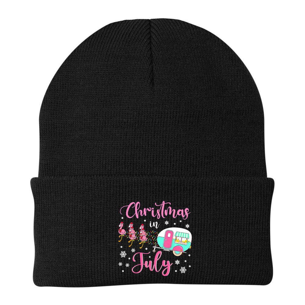 Christmas In July Flamingo Santa Hat Camper Camping Beanie