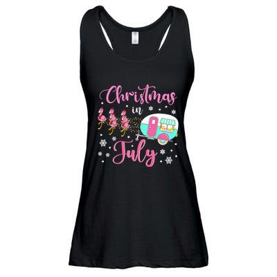 Christmas In July Flamingo Santa Hat Camper Camping Ladies Essential Flowy Tank