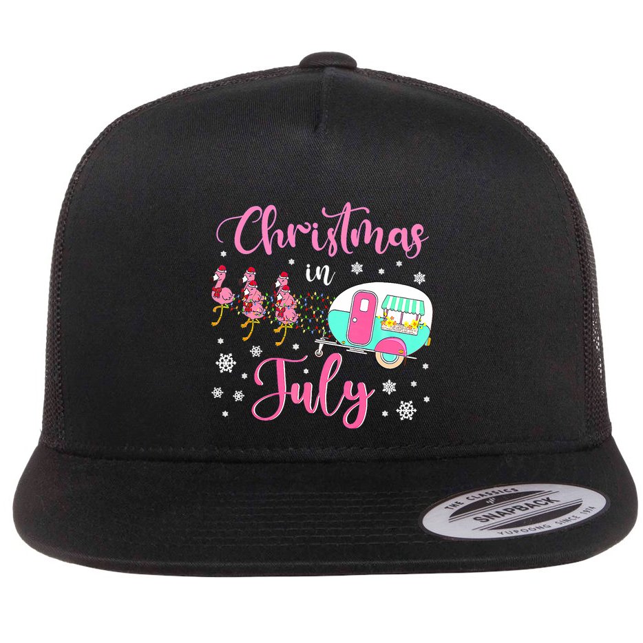 Christmas In July Flamingo Santa Hat Camper Camping Flat Bill Trucker Hat
