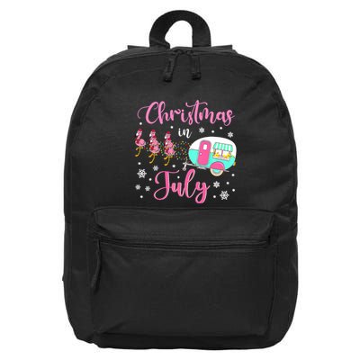 Christmas In July Flamingo Santa Hat Camper Camping 16 in Basic Backpack