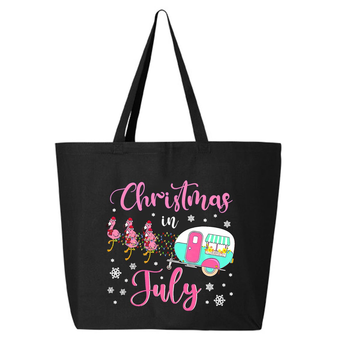 Christmas In July Flamingo Santa Hat Camper Camping 25L Jumbo Tote