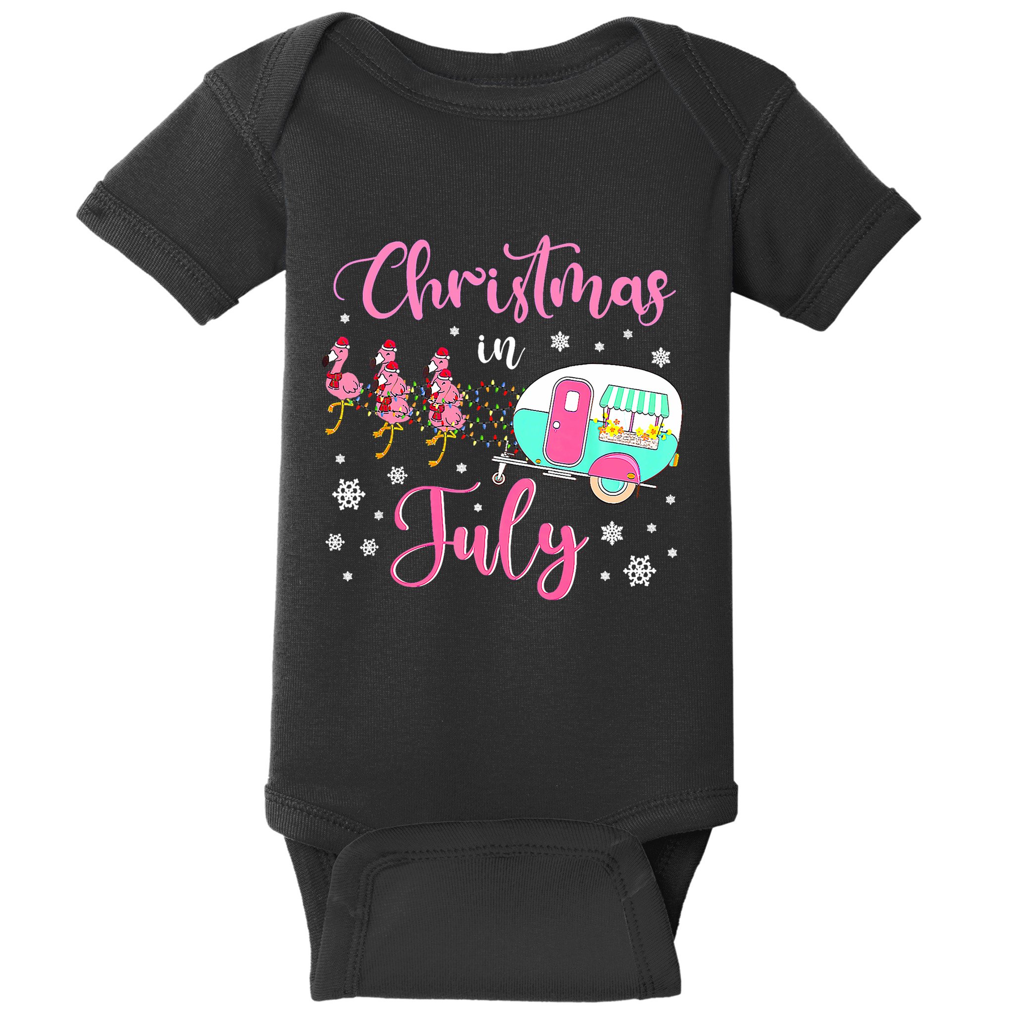 Christmas In July Flamingo Santa Hat Camper Camping Baby Bodysuit