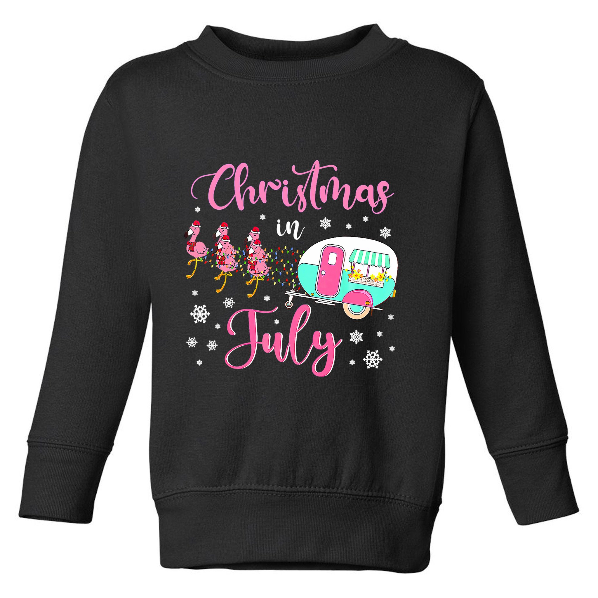 Christmas In July Flamingo Santa Hat Camper Camping Toddler Sweatshirt