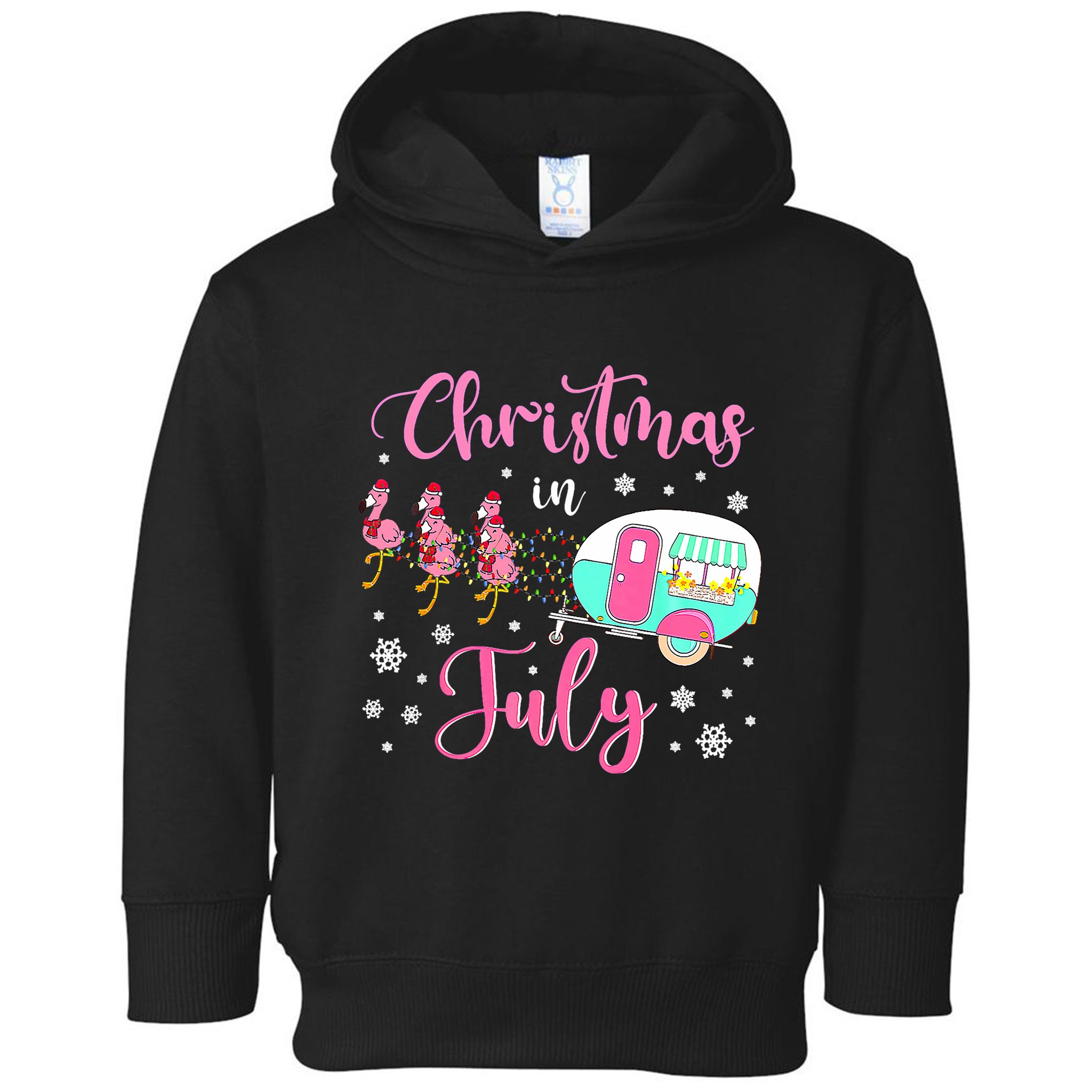 Christmas In July Flamingo Santa Hat Camper Camping Toddler Hoodie