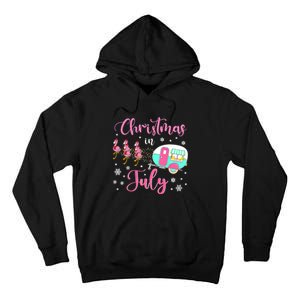 Christmas In July Flamingo Santa Hat Camper Camping Tall Hoodie