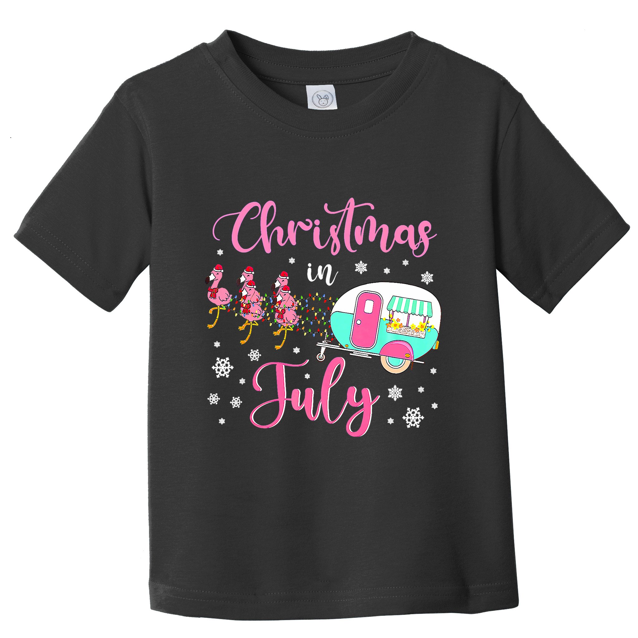 Christmas In July Flamingo Santa Hat Camper Camping Toddler T-Shirt