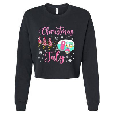 Christmas In July Flamingo Santa Hat Camper Camping Cropped Pullover Crew