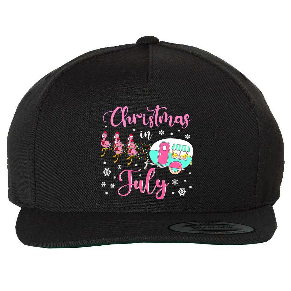 Christmas In July Flamingo Santa Hat Camper Camping Wool Snapback Cap