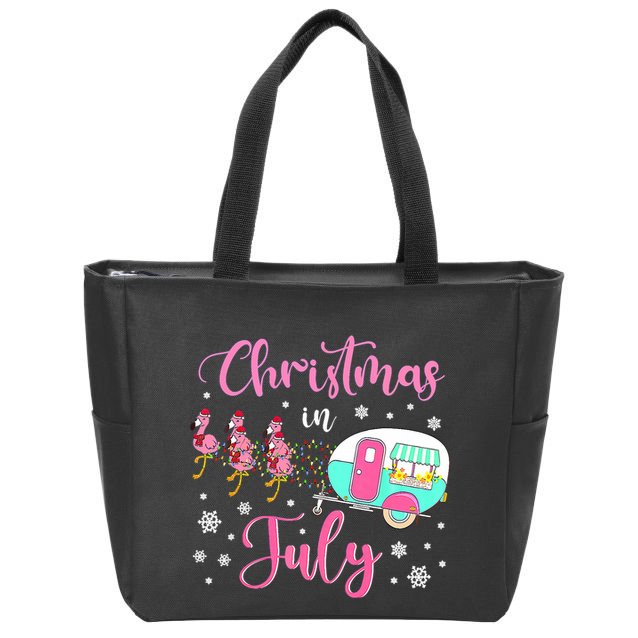 Christmas In July Flamingo Santa Hat Camper Camping Zip Tote Bag