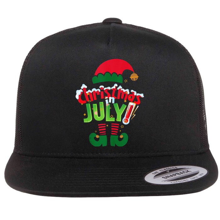 Christmas In July Costume Elf Sunglasses Beach Lover Family Flat Bill Trucker Hat