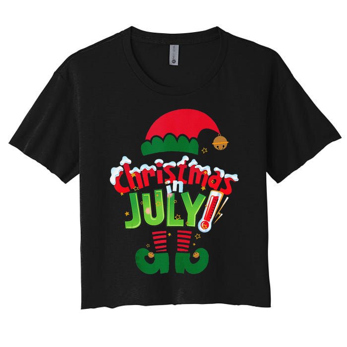 Christmas In July Costume Elf Sunglasses Beach Lover Family Women's Crop Top Tee