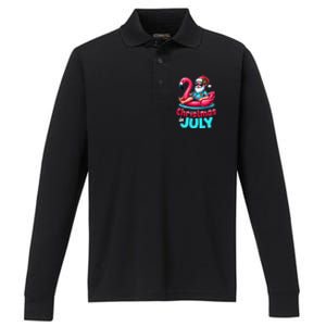 Christmas In July Flamingo Santa Beach Summer Performance Long Sleeve Polo