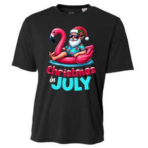 Christmas In July Flamingo Santa Beach Summer Cooling Performance Crew T-Shirt