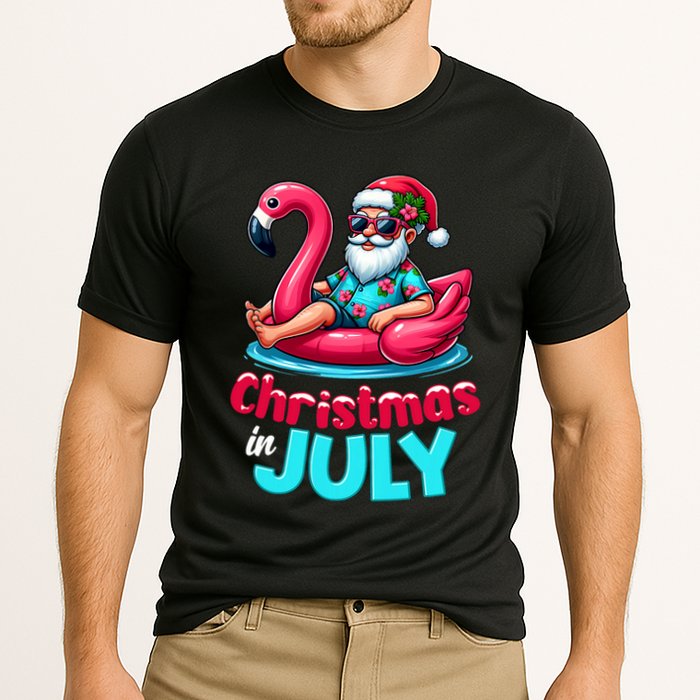 Christmas In July Flamingo Santa Beach Summer Cooling Performance Crew T-Shirt