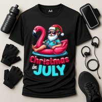 Christmas In July Flamingo Santa Beach Summer Cooling Performance Crew T-Shirt