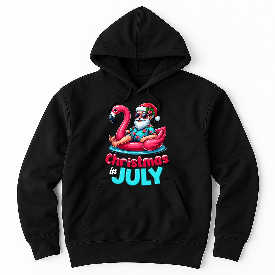Christmas In July Flamingo Santa Beach Summer Hoodie