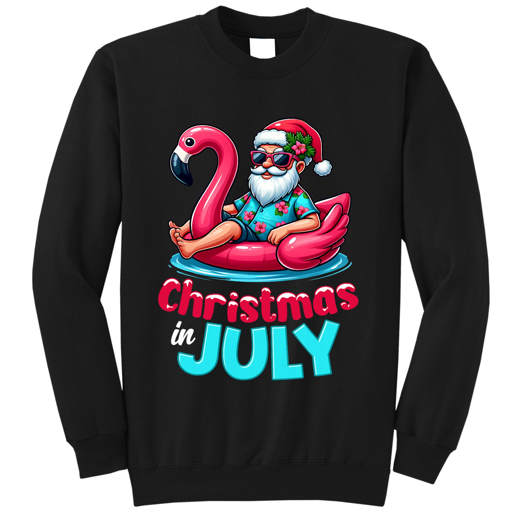 Christmas In July Flamingo Santa Beach Summer Sweatshirt