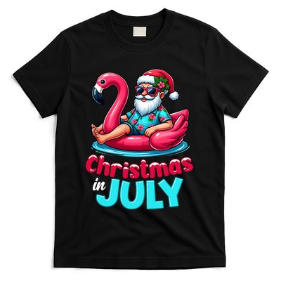 Christmas In July Flamingo Santa Beach Summer T-Shirt