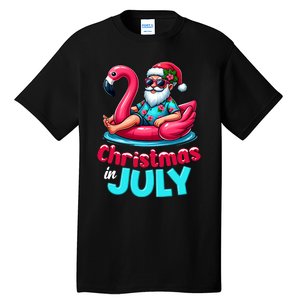 Christmas In July Flamingo Santa Beach Summer Tall T-Shirt