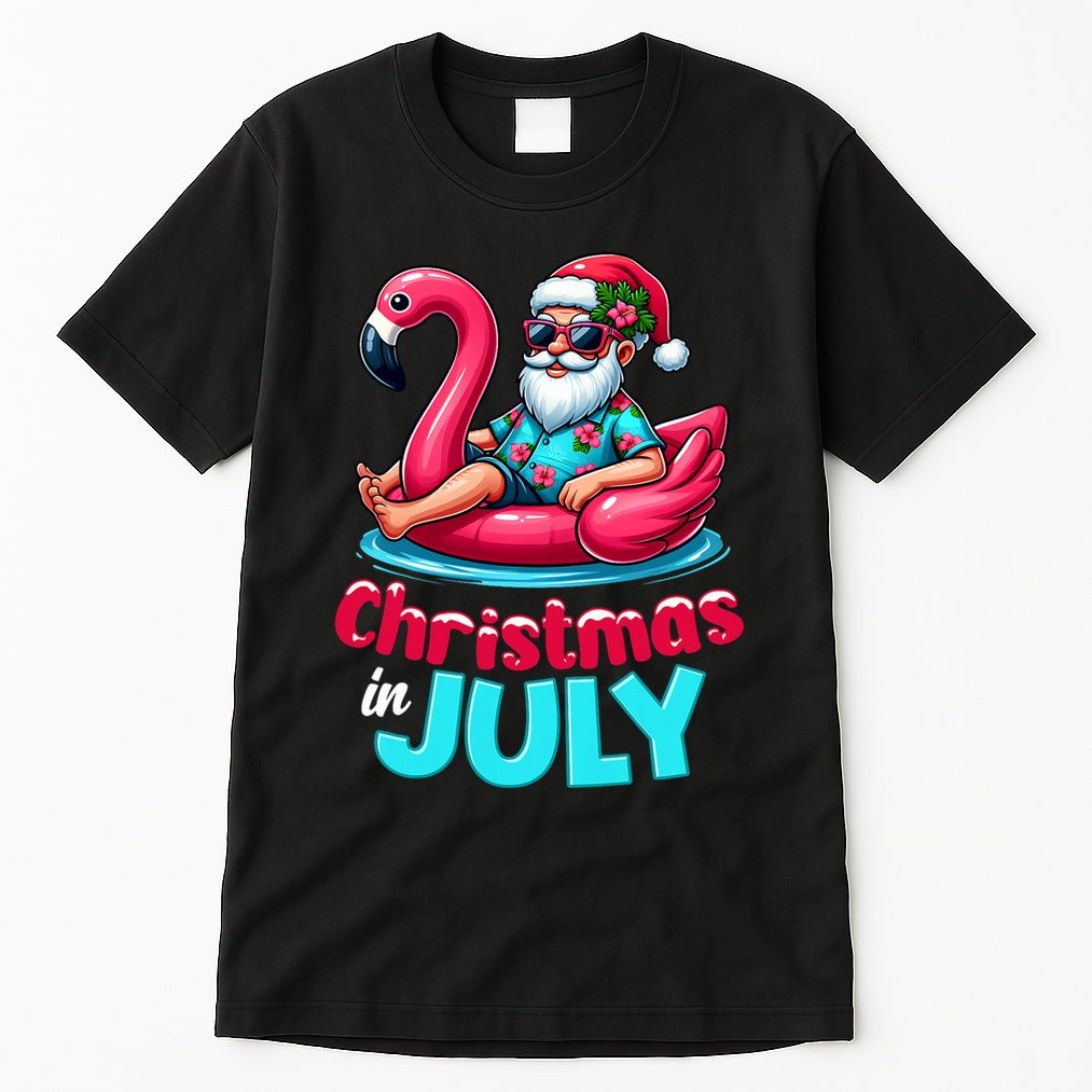 Christmas In July Flamingo Santa Beach Summer Tall T-Shirt