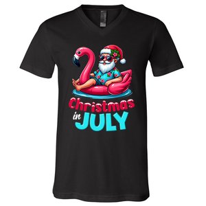 Christmas In July Flamingo Santa Beach Summer V-Neck T-Shirt