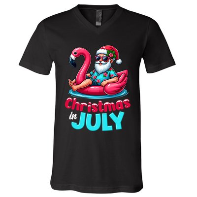 Christmas In July Flamingo Santa Beach Summer V-Neck T-Shirt