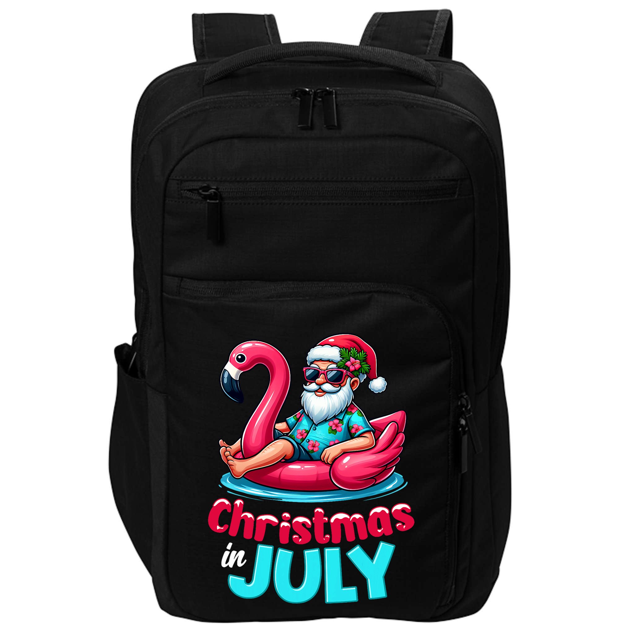 Christmas In July Flamingo Santa Beach Summer Impact Tech Backpack