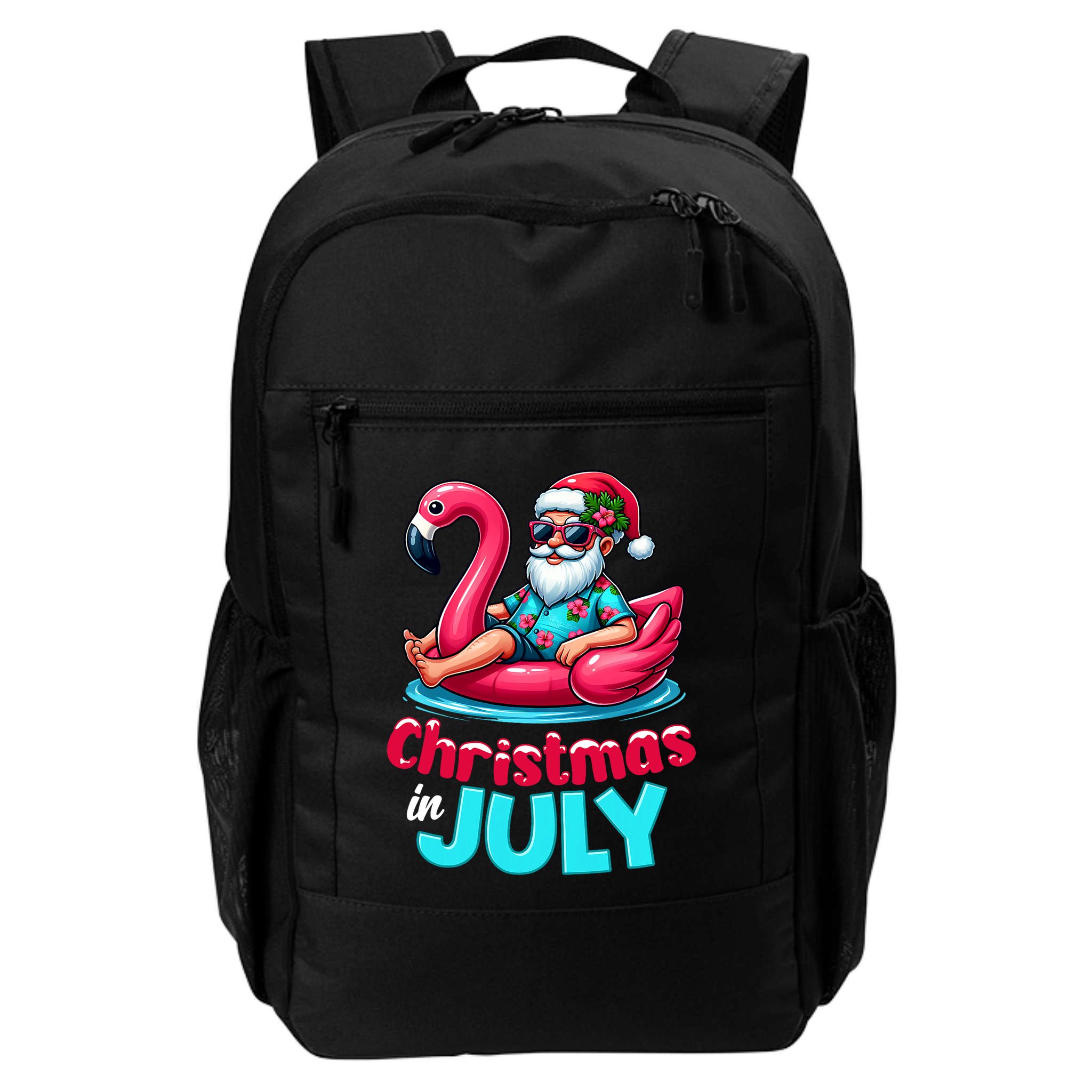 Christmas In July Flamingo Santa Beach Summer Backpack