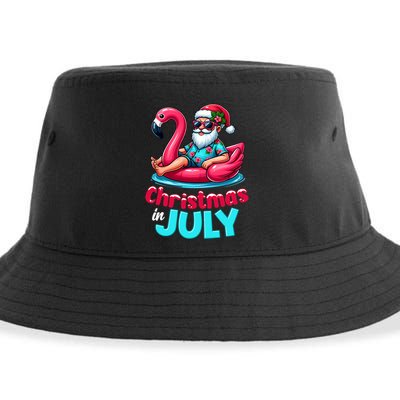 Christmas In July Flamingo Santa Beach Summer Sustainable Bucket Hat