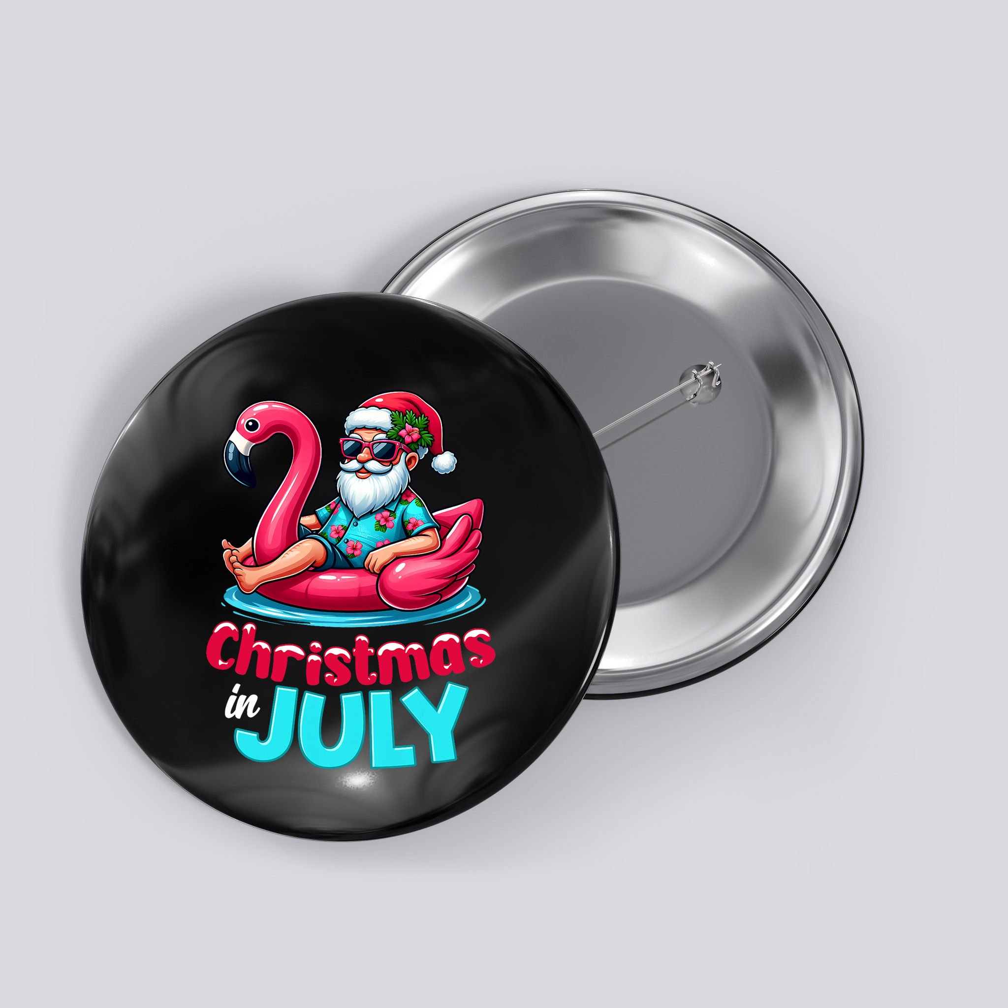 Christmas In July Flamingo Santa Beach Summer Button