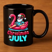Christmas In July Flamingo Santa Beach Summer 11oz C Handle Ceramic Mug