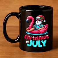 Christmas In July Flamingo Santa Beach Summer 11oz C Handle Ceramic Mug