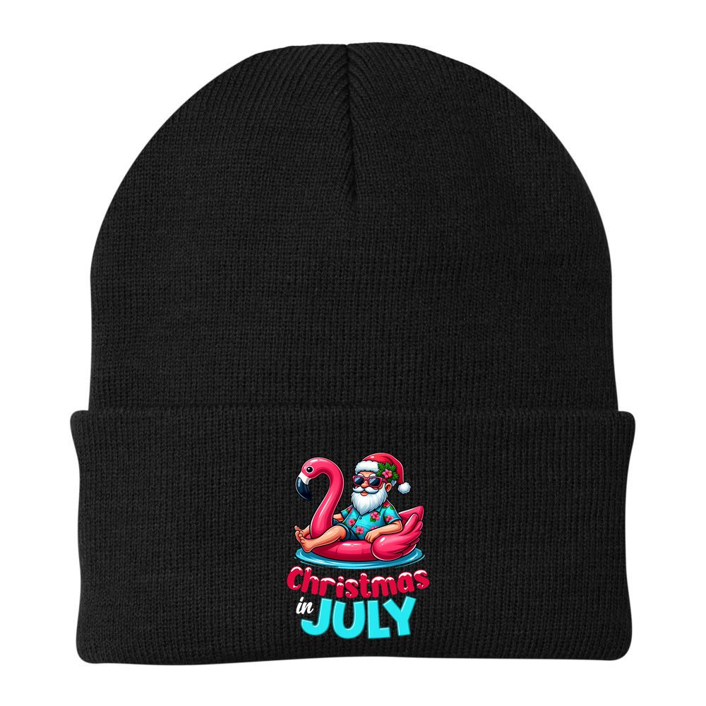 Christmas In July Flamingo Santa Beach Summer Beanie