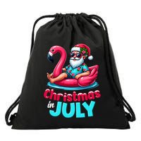 Christmas In July Flamingo Santa Beach Summer Drawstring Bag