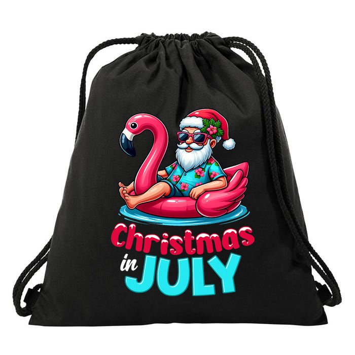 Christmas In July Flamingo Santa Beach Summer Drawstring Bag