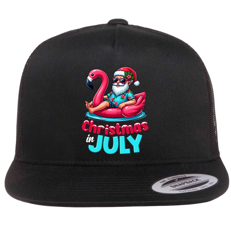 Christmas In July Flamingo Santa Beach Summer Flat Bill Trucker Hat