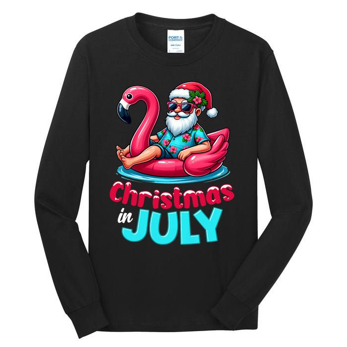 Christmas In July Flamingo Santa Beach Summer Tall Long Sleeve T-Shirt