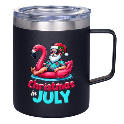 Christmas In July Flamingo Santa Beach Summer 12oz Stainless Steel Coffee Mug