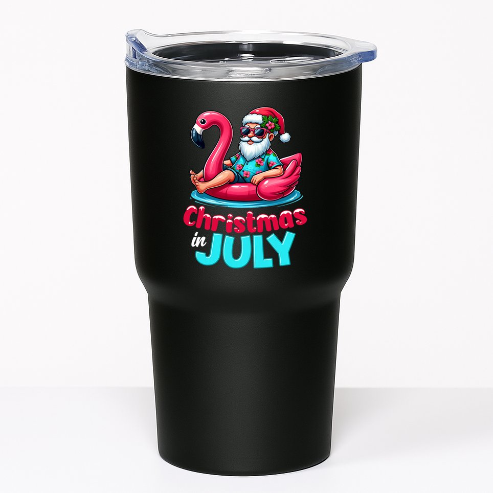 Christmas In July Flamingo Santa Beach Summer Tumbler