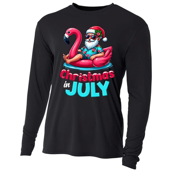 Christmas In July Flamingo Santa Beach Summer Cooling Performance Long Sleeve Crew