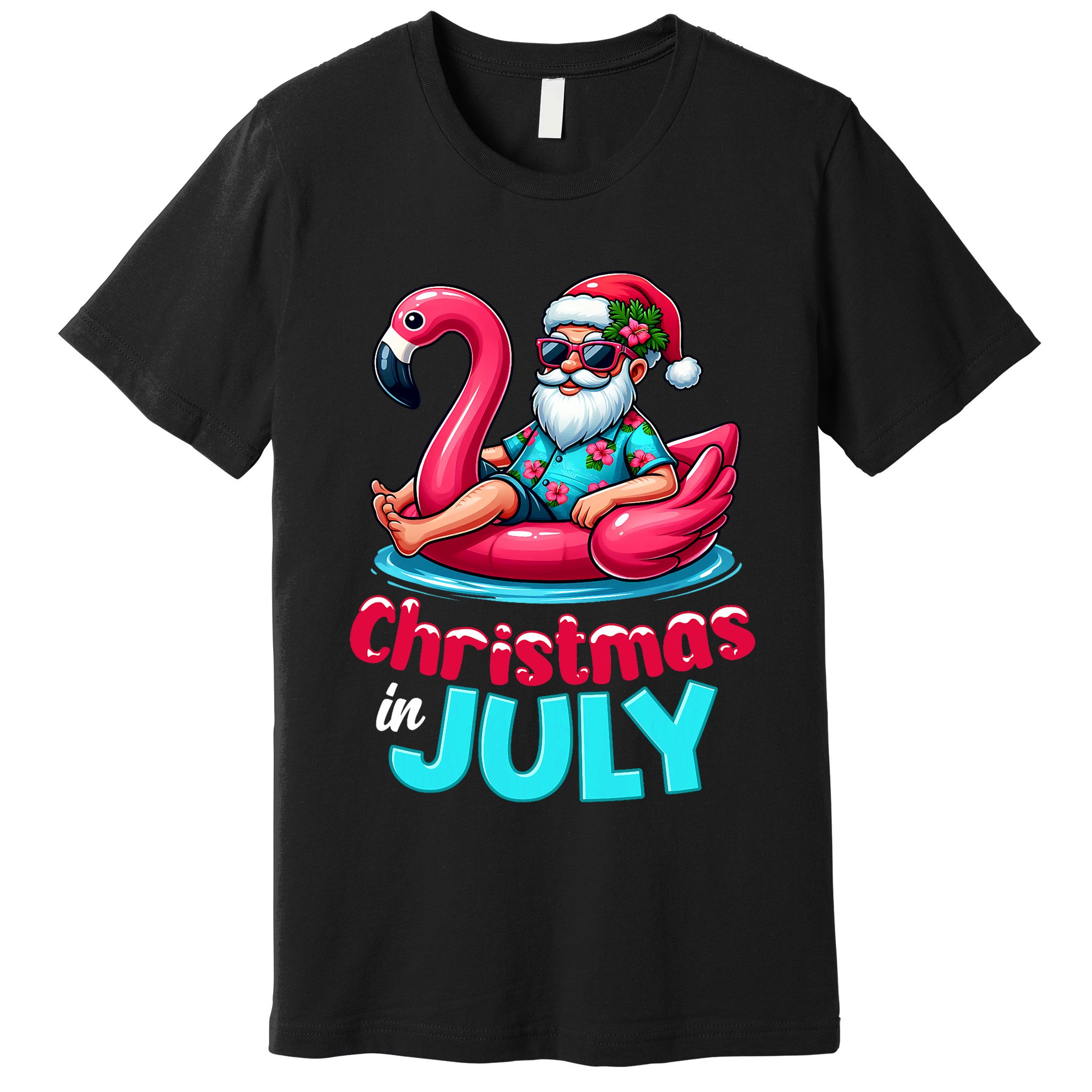 Christmas In July Flamingo Santa Beach Summer Premium T-Shirt