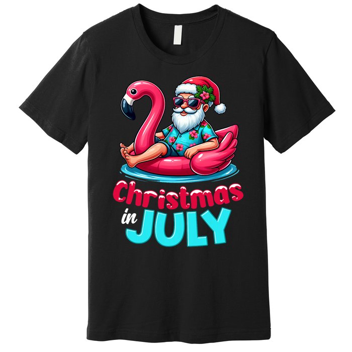 Christmas In July Flamingo Santa Beach Summer Premium T-Shirt